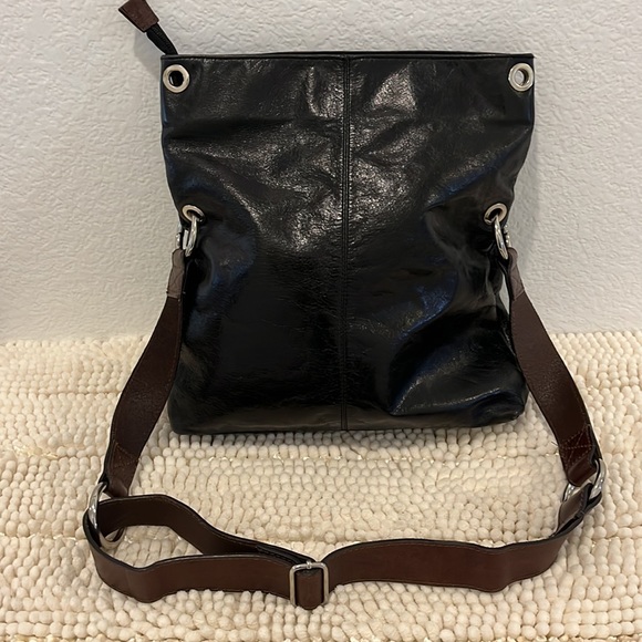 Tano Glossy Black/Brown Leather Convertible Handbag - Picture 2 of 6